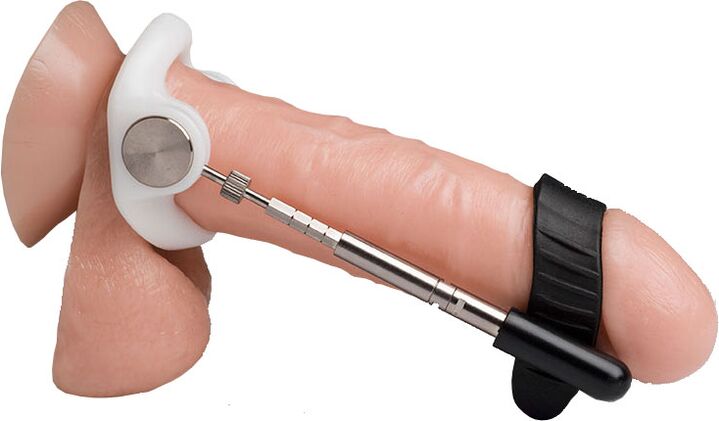An extender that lengthens the penis by stretching its tissues